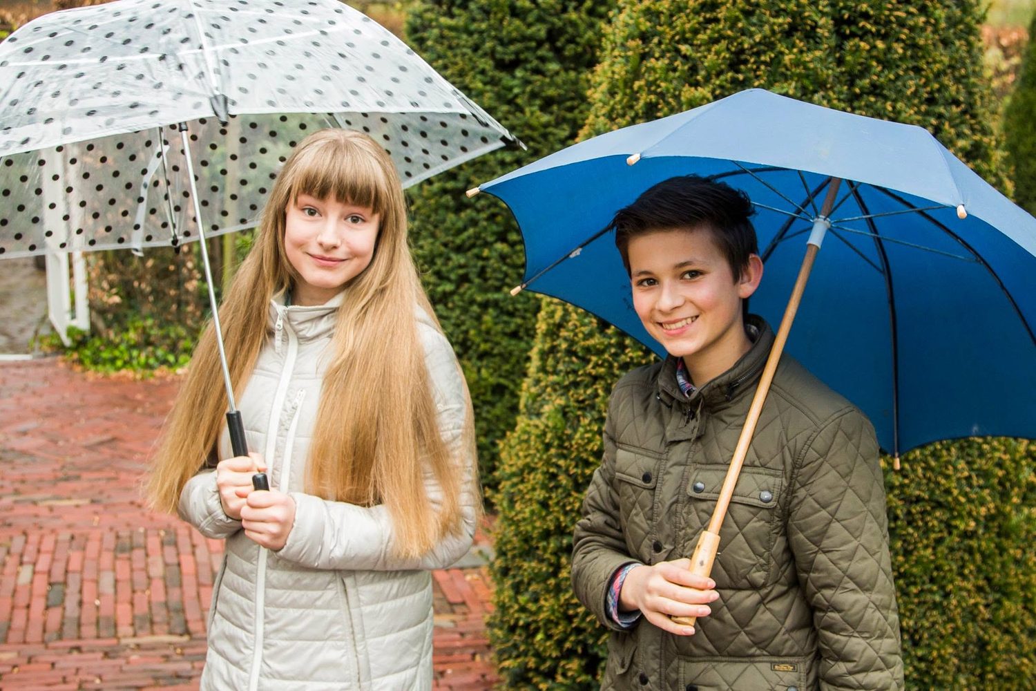 Op de set van Als..., scene met paraplu